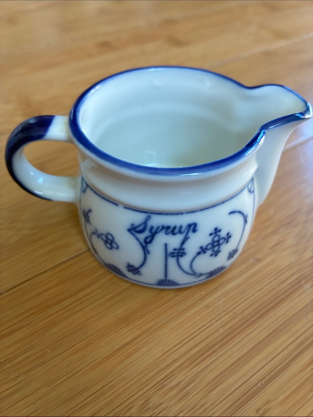 Vintage cobalt Blue and White Ceramic Syrup Pitcher